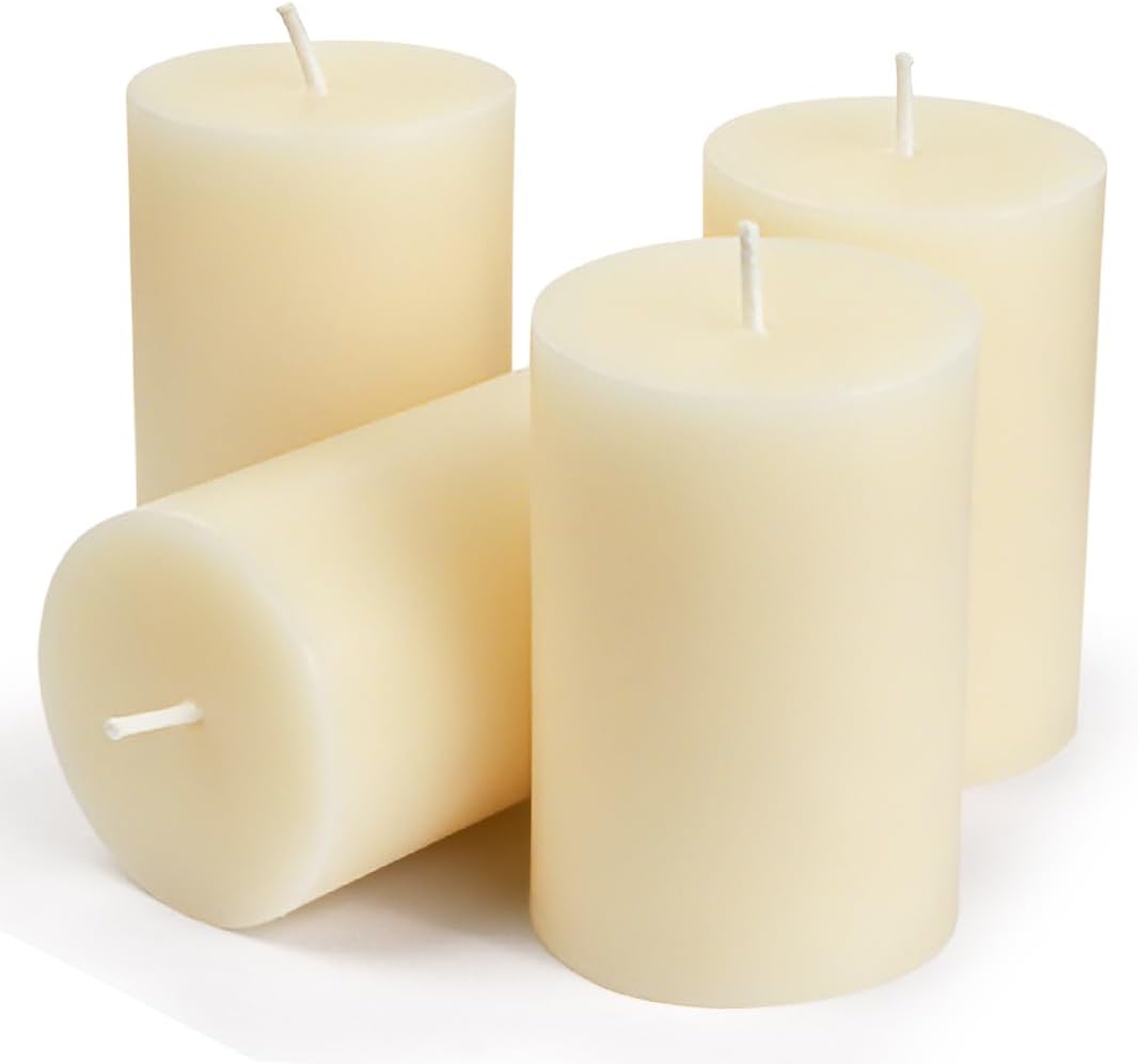 DEYBBY 4 Pack Cream White Beeswax Pillar Candles Set, 2 x 3 inch Pure Organic Beeswax Candle with Natural Scent for Home Wedding Decoration Blackout Emergency Bath Relaxation