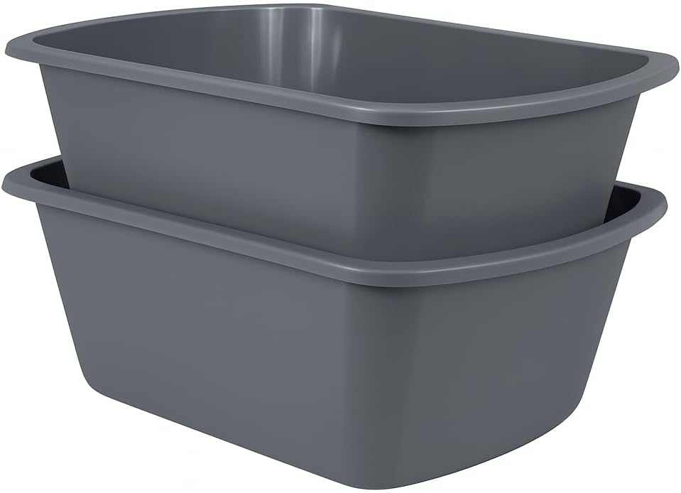 Vakly Wash Basins – Rectangular Plastic Hospital Bedside Soaking Tub (Pack of 2) Small 7 Qt Graduated Bucket - Portable Washbasin for Washing, Cleaning, Foot Bath, Dishes, Face Cleansing Bowl