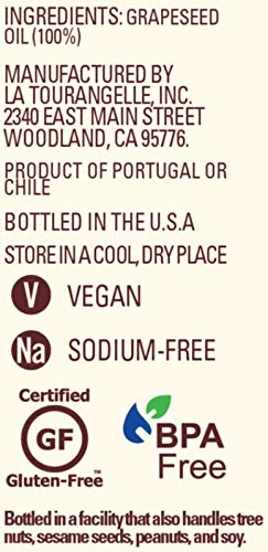 La Tourangelle, Expeller-Pressed Grapeseed Oil, High Heat Neutral Cooking Oil, Cast Iron Seasoning, Also Great for Skin, Hair, and DIY Beauty Recipes, 25.4 fl oz