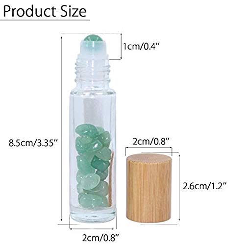 5 Pack 10ml Clear Roll On Bottles With Natural Chakra Crystal Chips for Essential Oils,Perfume Glass Roller Bottles Container Bamboo Lid,Crystal Roller,Pipette&Opener Included (Rose Quartz)