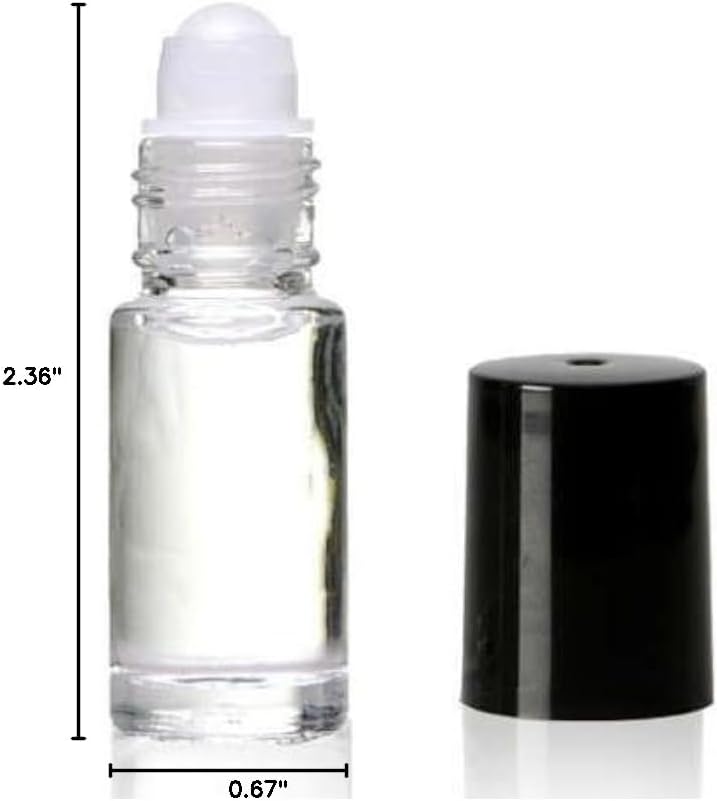 Clear Glass Roll on 5 ml. Perfume Bottle. Perfect for Essential Oils Aromatherapy, Perfume, and Cologne. Plastic Roller. Pipettes Included (144 Bottles, Clear)
