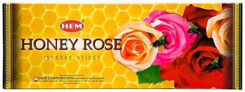 Hem Honey Rose Incense Sticks (120 Sticks, 6 Boxes Inside) - 9 Inches Long, 20g per Box - Perfect for Meditation, Rituals,Cleansing & Creating A Calming and Relaxing Atmosphere.