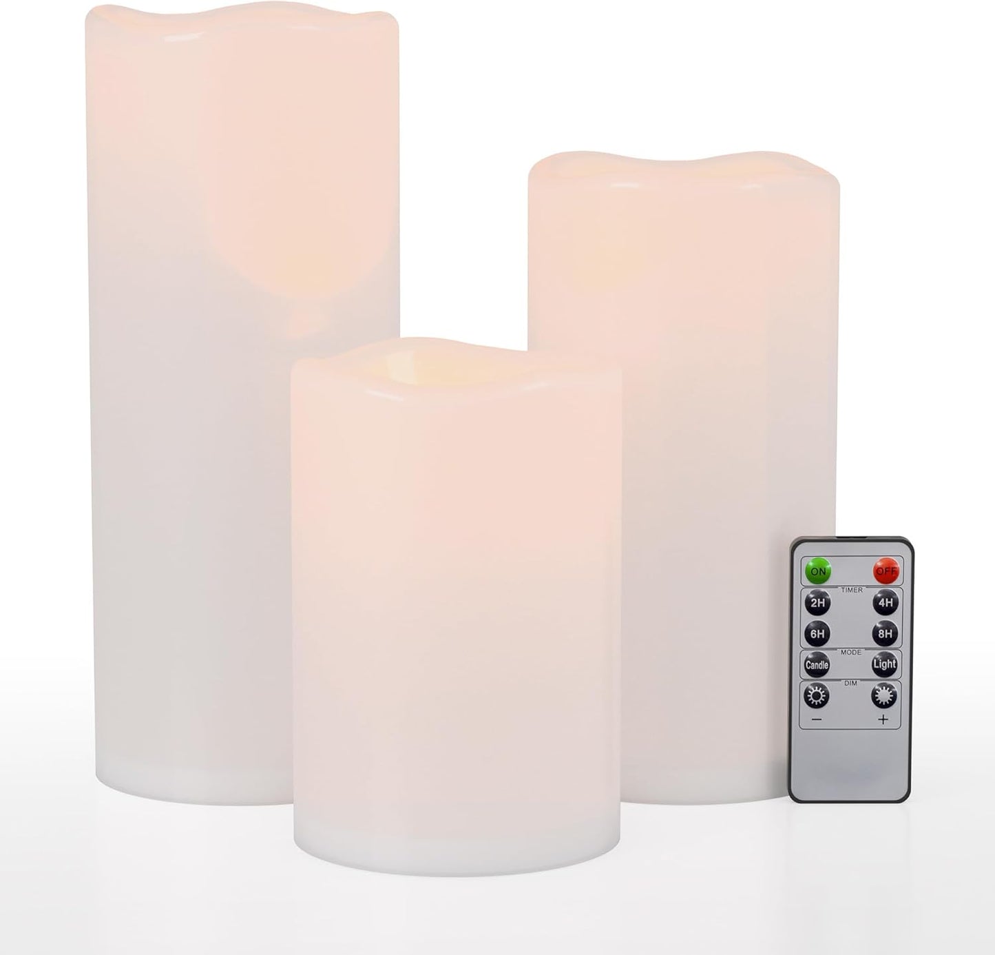 10" 12" 14" x 5" Extra Large Waterproof Outdoor Flameless Candles Battery Operated LED Pillar Candles for Indoor Outdoor Lanterns, Off White, Long Lasting, Set of 3
