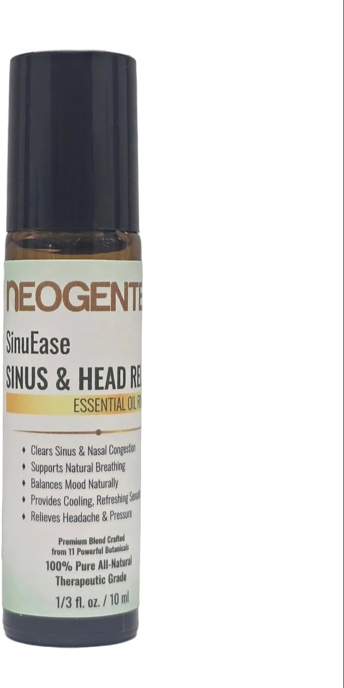SinuEase Sinus & Head Relief Essential Oil Roller - Cooling Botanical Formula, Blend with 10 Botanicals – Clear Breathing & Headaches Aromatherapy Comfort Support – 10 ml
