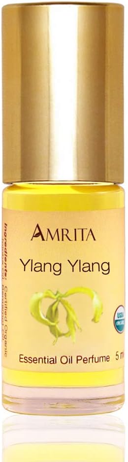 AMRITA Aromatherapy: Ylang-Ylang Essential Oil Essential Oil Perfume - USDA Certified Organic & Alcohol-Free - Blended with Premium Therapeutic Quality Essential Oils - Size: 5ML