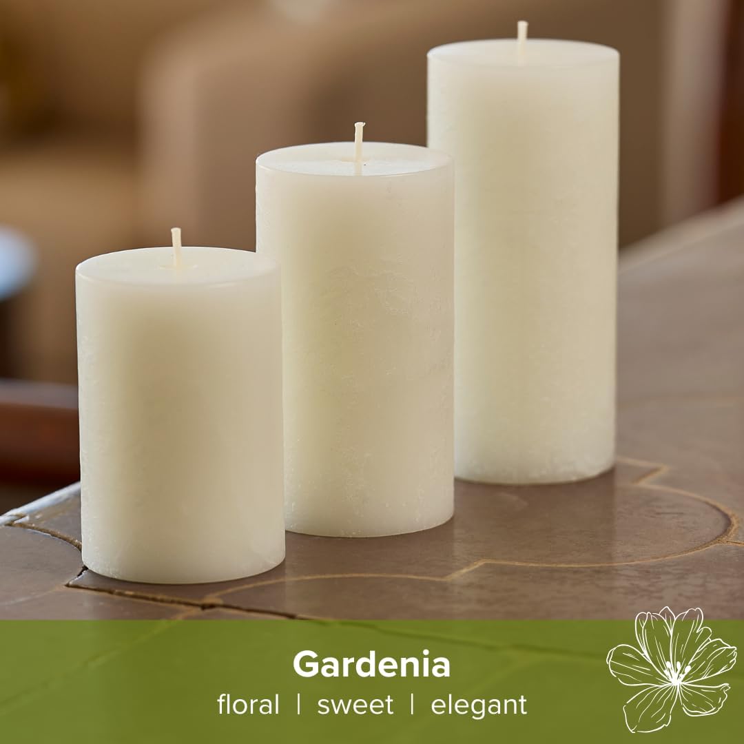 Simply Soson 3x6 inch White Rustic Gardenia Pillar Scented Candle - 3 Pack - for Home Decor, Aromatherapy, Weddings, Restaurants, Spa, Church