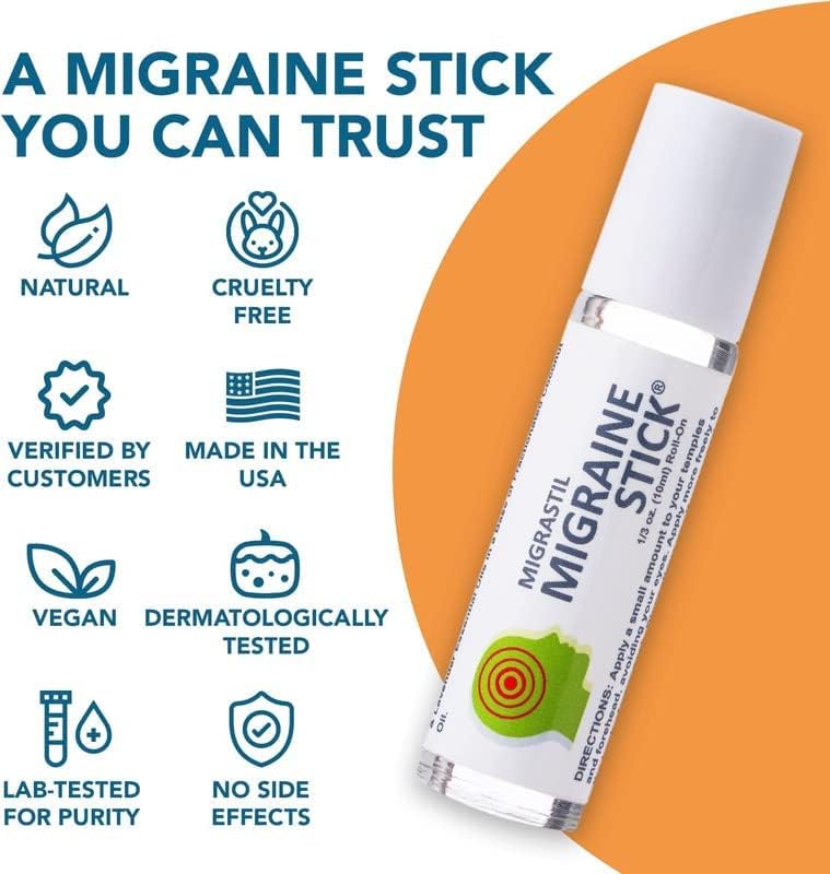 Basic Vigor Migrastil Migraine Stick Rollon - Fast Cooling Comfort for Your Head 3-Pack. Aromatherapy with Peppermint & Other Essential Oils. Metal Roller. Made in USA by Basic Vigor