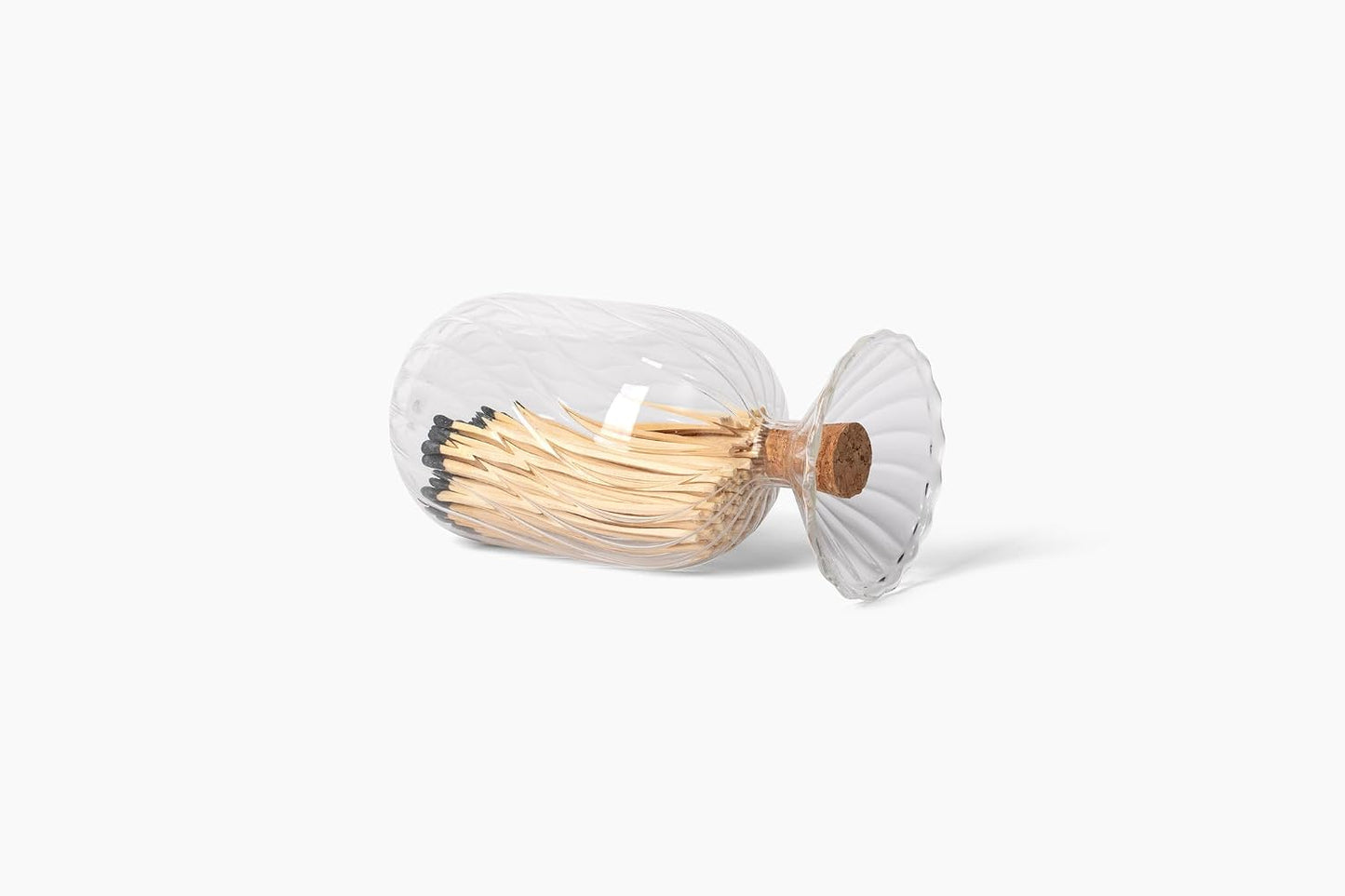 Premium Helix Glass Cloche - Decorative Jar with Striker. Holder for Long Matches for Candles, Fireplace, Bathroom Accessories, Bath Salts. Includes Attachable Match Striker. (No Matches)
