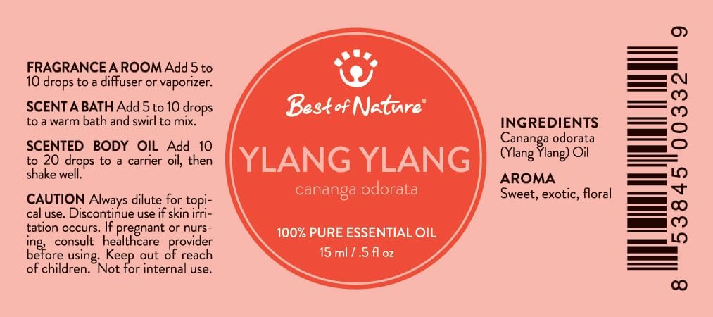 Ylang Ylang Essential Oil for Diffuser Aromatherapy – Best of Nature 100% Pure Undiluted Oils for DIY, Home Fragrance, and Topical Use