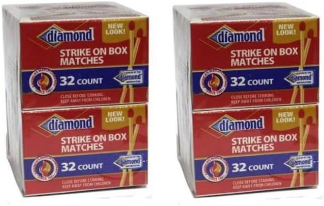 Generic Diamond Strike-On-Box Mini Match Boxes, 10 Packs of 32 Matches per pack, Real Wood, for Grills, Campfires, Candles (4), Red/Blue