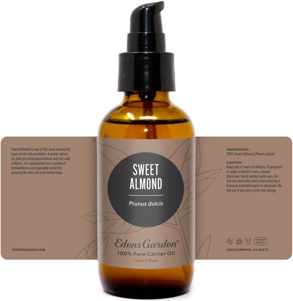 Edens Garden Sweet Almond Carrier Oil- 100% Pure Premium Cold Pressed & Hexane Free, Natural Moisturizer For Face, Lips, Skin, Hair, Body & Nails, Massage & Diluting Essential Oils 118 ml (4 fl oz)