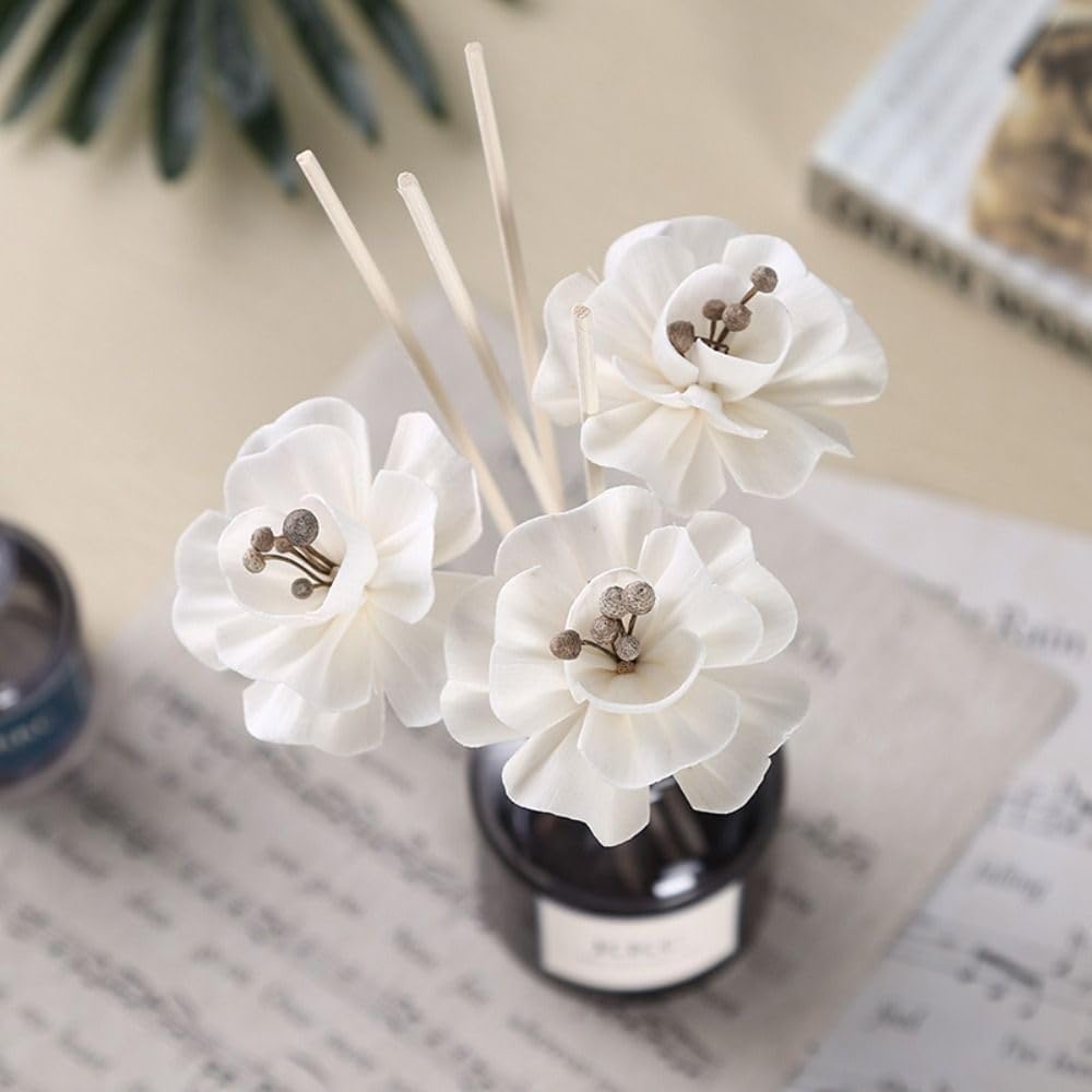 4 Pcs Flower Reed Diffuser Sticks, Rattan Reed Fragrance Diffuser with Flower Replacement Refill Rattan Sticks for Home, Office, Bathroom, Bedroom