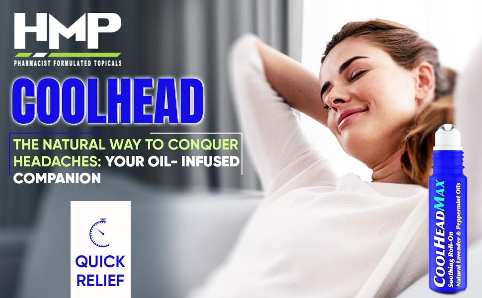CoolHead Max Roll On, Natural Peppermint Essential Oil Migraine Roll On, Headache Support Essential Oil Roller, Fast Cooling Comfort for Your Head, 6 Pack