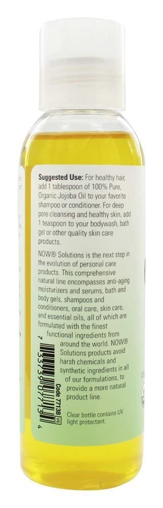 NOW Foods Solutions Certified Organic Jojoba Oil, 4 oz Liquid