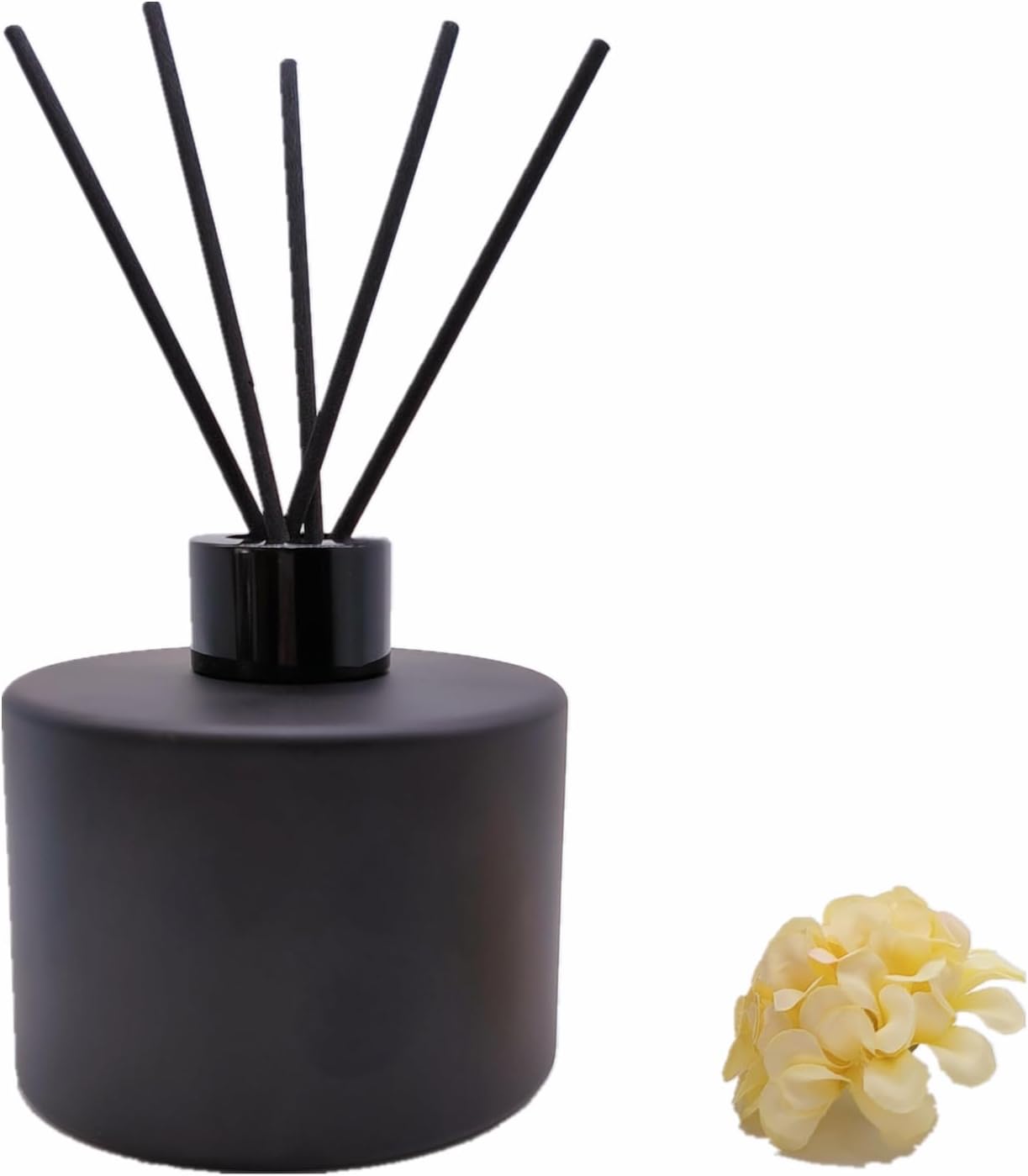 2PCS Glass Diffuser Bottles,200ml/6.7oz Essential Oil Jar,Empty Perfume Container with Black Aromatherapy Sticks Use for DIY Replacement Reed Diffuser (Round Matte Black)
