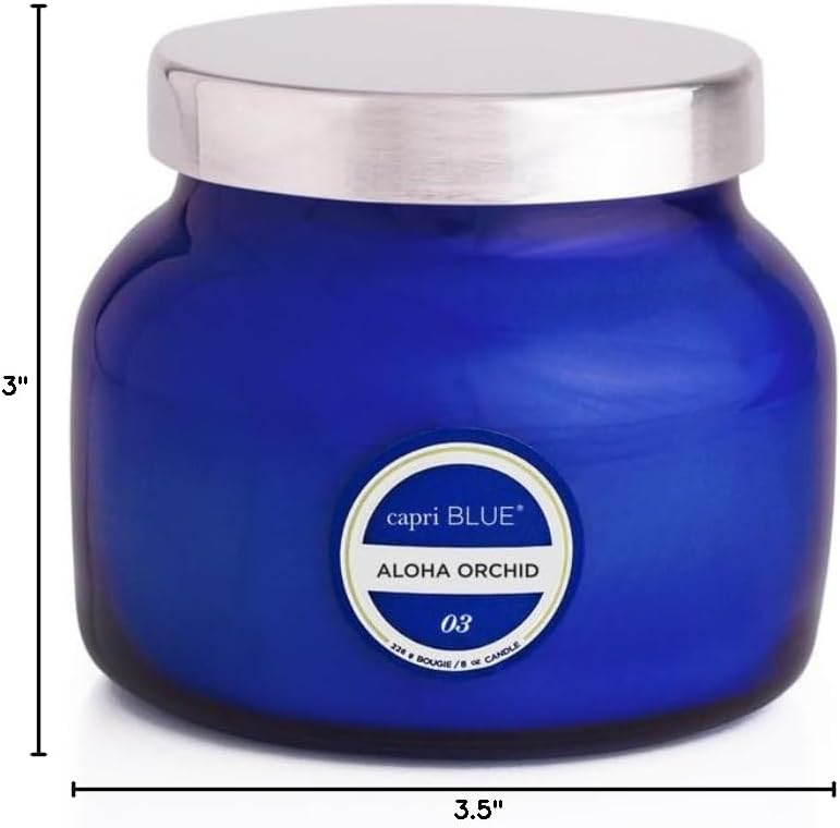 Capri Blue Signature Jar Candles - Long Lasting Soy Wax Blend - Luxury Tropical Scented Candles - Comes in Blue Decorative Glass Jar (Aloha Orchid, 8 oz)