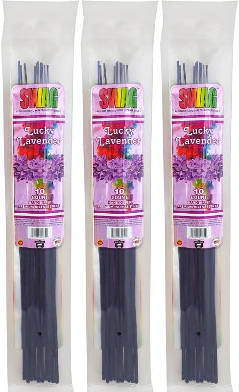 Swag 11" Hand Dipped Perfume Incense 3-Pack (10-Sticks Per Pack) - Choose Your Scent (Lucky Lavender)