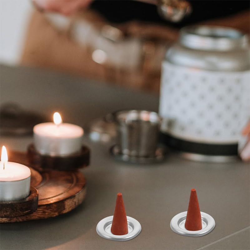 Lurrose 30pcs Metal Cone Incense Tray Aluminum Alloy Incense Holder Small Cone Plate Stick Burner