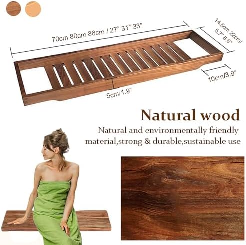 Walnut Bathtub Tray Caddy, Large Slatted Bath Tray for Tub, Versatile Bath Board, Spa Accessory Gift for Women, 70x22cm(28x9inch) Wooden Bath Shelf, Relaxation Essential