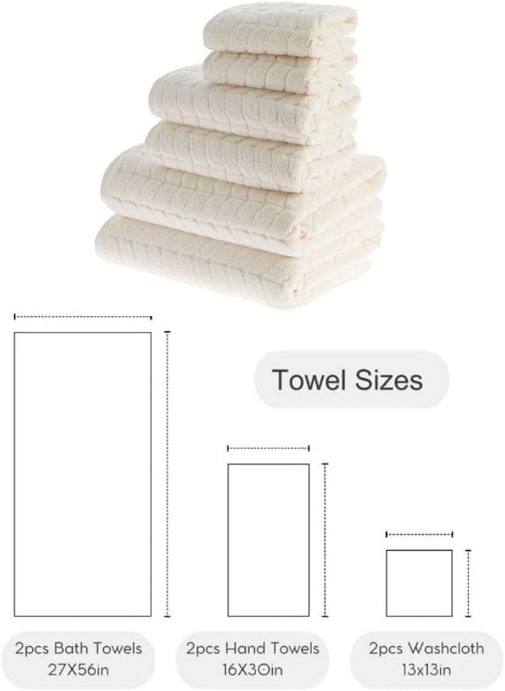 BAGNO MILANO Turkish Cotton Bath Towels, Hand Towels - Soft Plush Jacquard Collection - Highly Absorbent Towel Set (Cream, 6 pcs Towel Set)