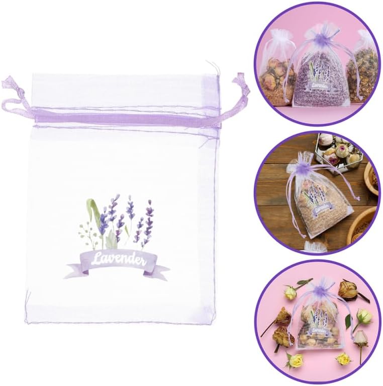 PRETYZOOM 10pcs Lavender SachetS Empty Drawstring Mesh Bags for Storing Dried Lavender Petals Jewelry Elegant Organza Design for Home Decor and Present