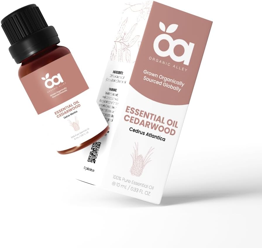 Cedarwood Essential Oil by Organic Alley | 100% Pure, Undiluted and Natural Cedrus Atlantica Oil | Skin, Hair, Stress and Body Balance | (0.33 Fl Oz)