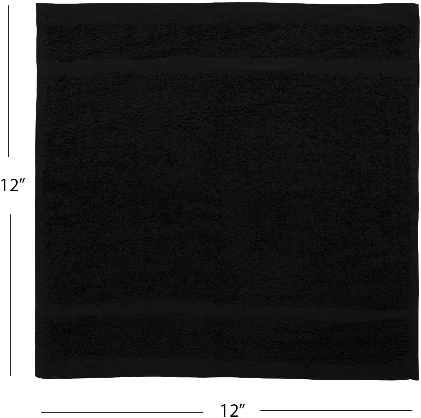 Avalon Towels Cotton Washcloths – (Pack of 60) Size 12x12 Inches, 100% Ring Spun Cotton, Soft & Absorbent Face Towels, Gym Towels, Hotel and Spa Quality, Reusable Fingertip Towels (Black)