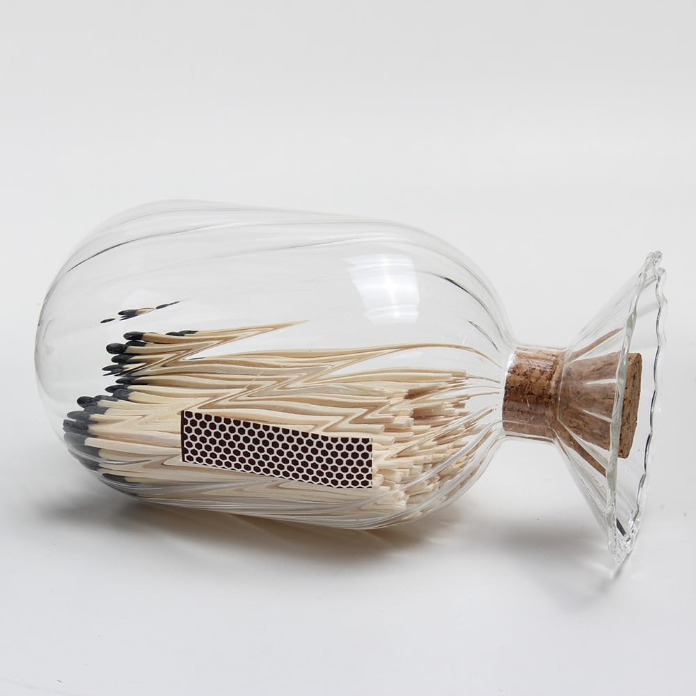 3'' Decorative Black Matches in a Jar with Striker (100Count), Safety Matches for Candles, Match Holder with Candle Matches, Match Cloche with Striker, Long Fireplace Matches for BBQ Grill