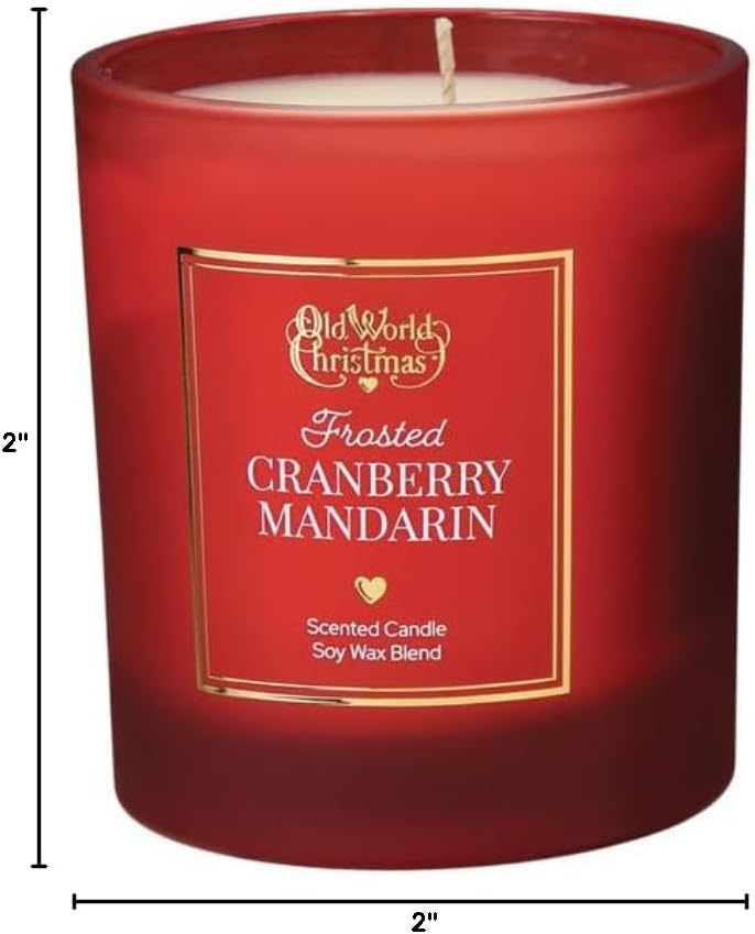 Old World Christmas Frosted Cranberry Mandarin Candle, Hand‑Poured 8 oz Soy Wax Blend with Fruit & Mint Scent, 60 Hour Burn, Vegan & Cruelty‑Free