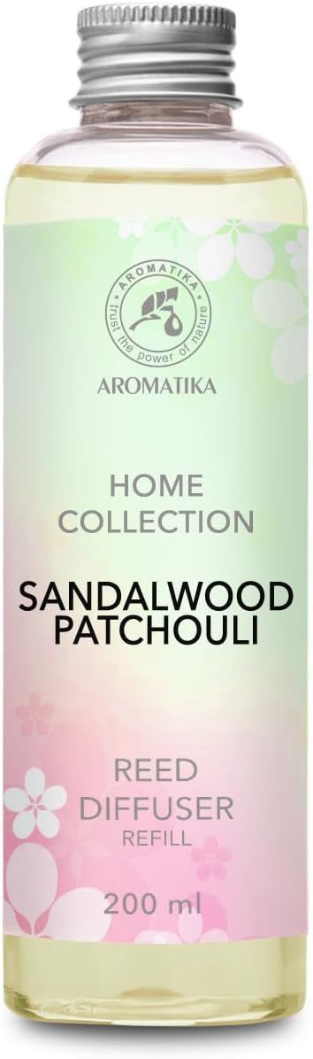 Reed Diffuser Refill Sandalwood & Patchouli 6.4 fl oz - Scented Refill with Essential Oils - Home & Office Fragrance - Aromatherapy - Spa, Boutique