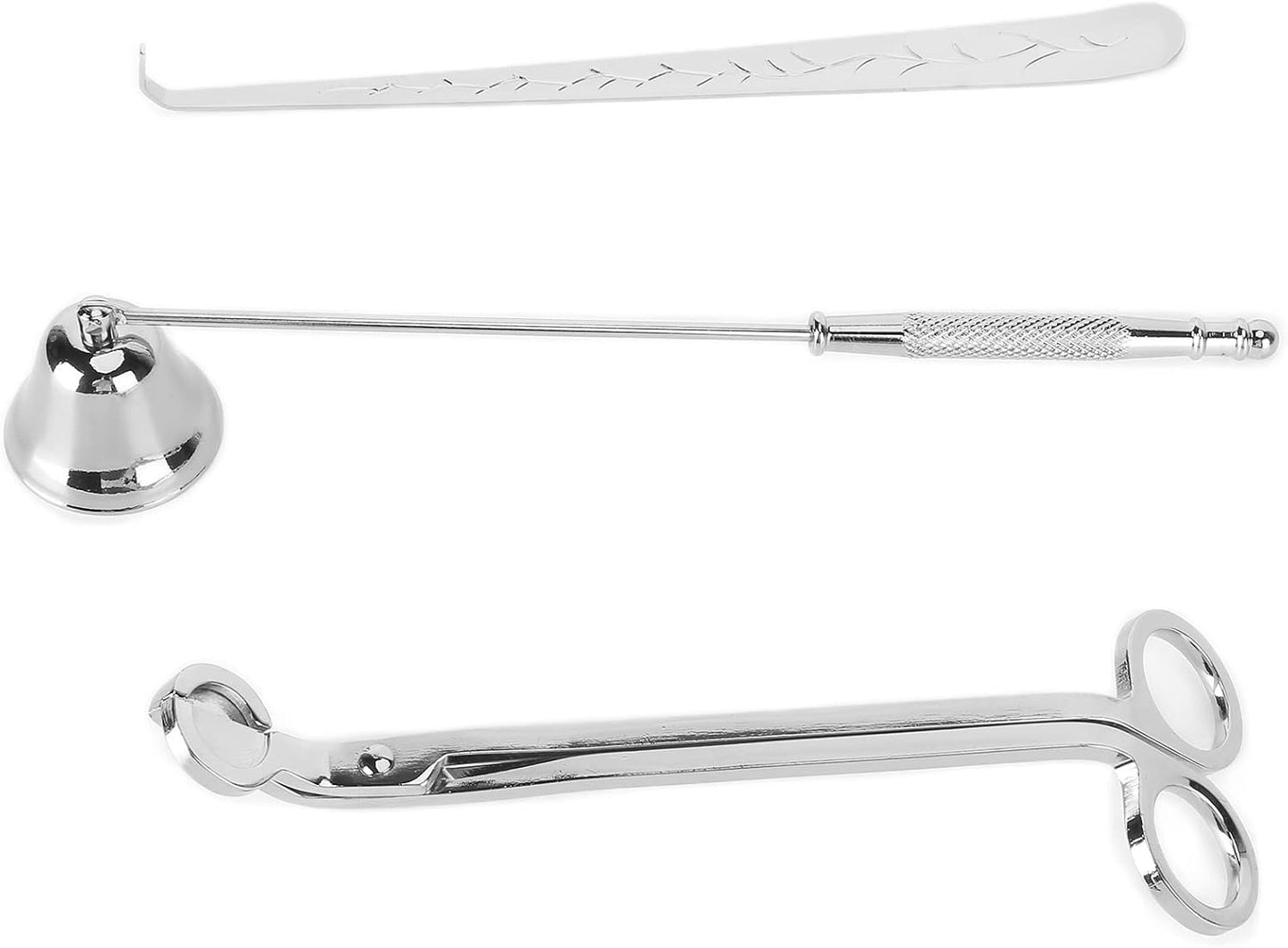 CHICIRIS 3PCS Candle Accessory Set Stainless Steel Wick Trimmer Snuffer Dipper for Candle Lovers (Silver)