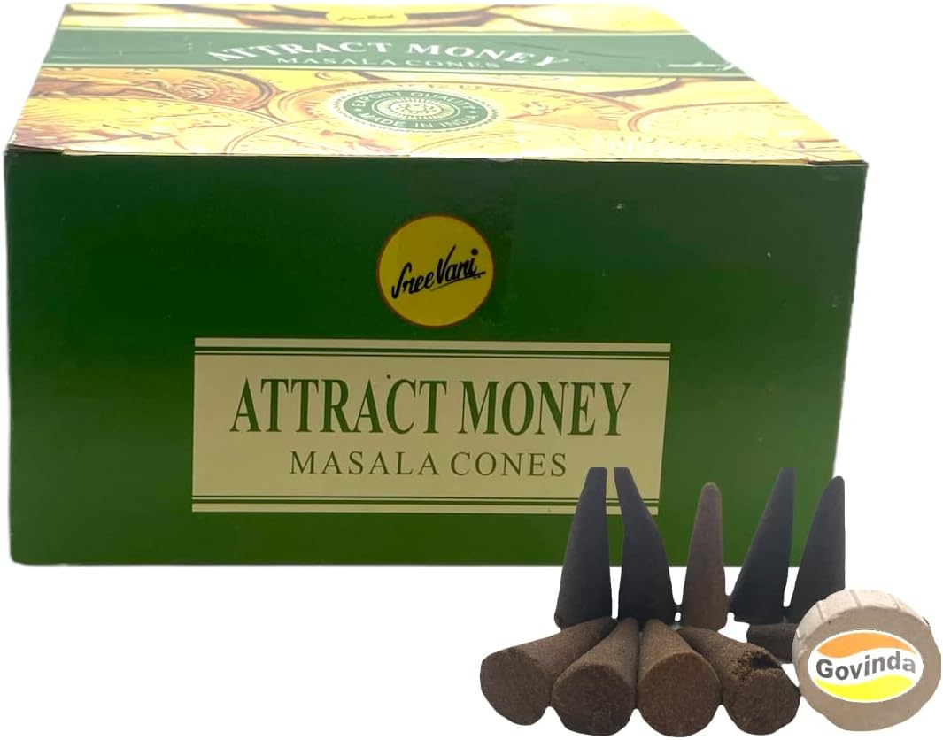 Sreevani Natural Masala Incense Cones and Holder Bundle, 120 Cones Total, Attract Money