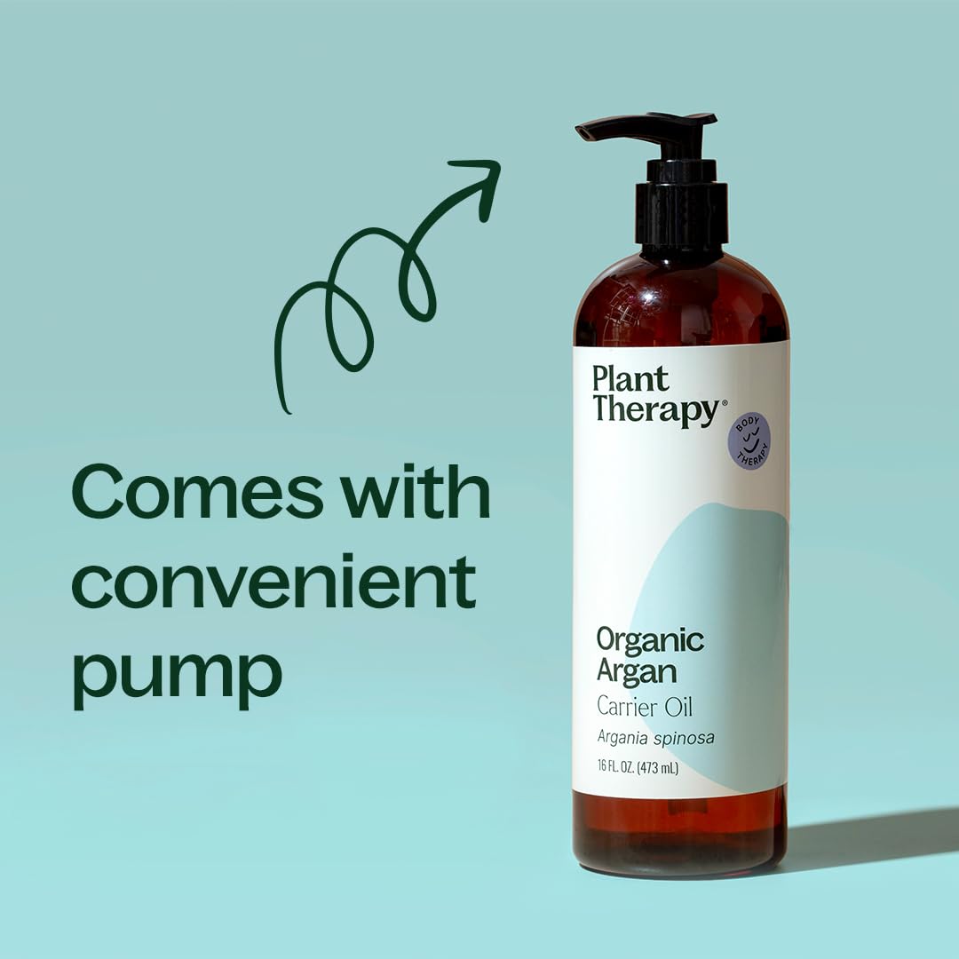Plant Therapy Organic Argan Oil 16 oz Carrier for Skin and Hair Supports Moisturization Anti Aging and Nails Cold Pressed Pure USDA Certified