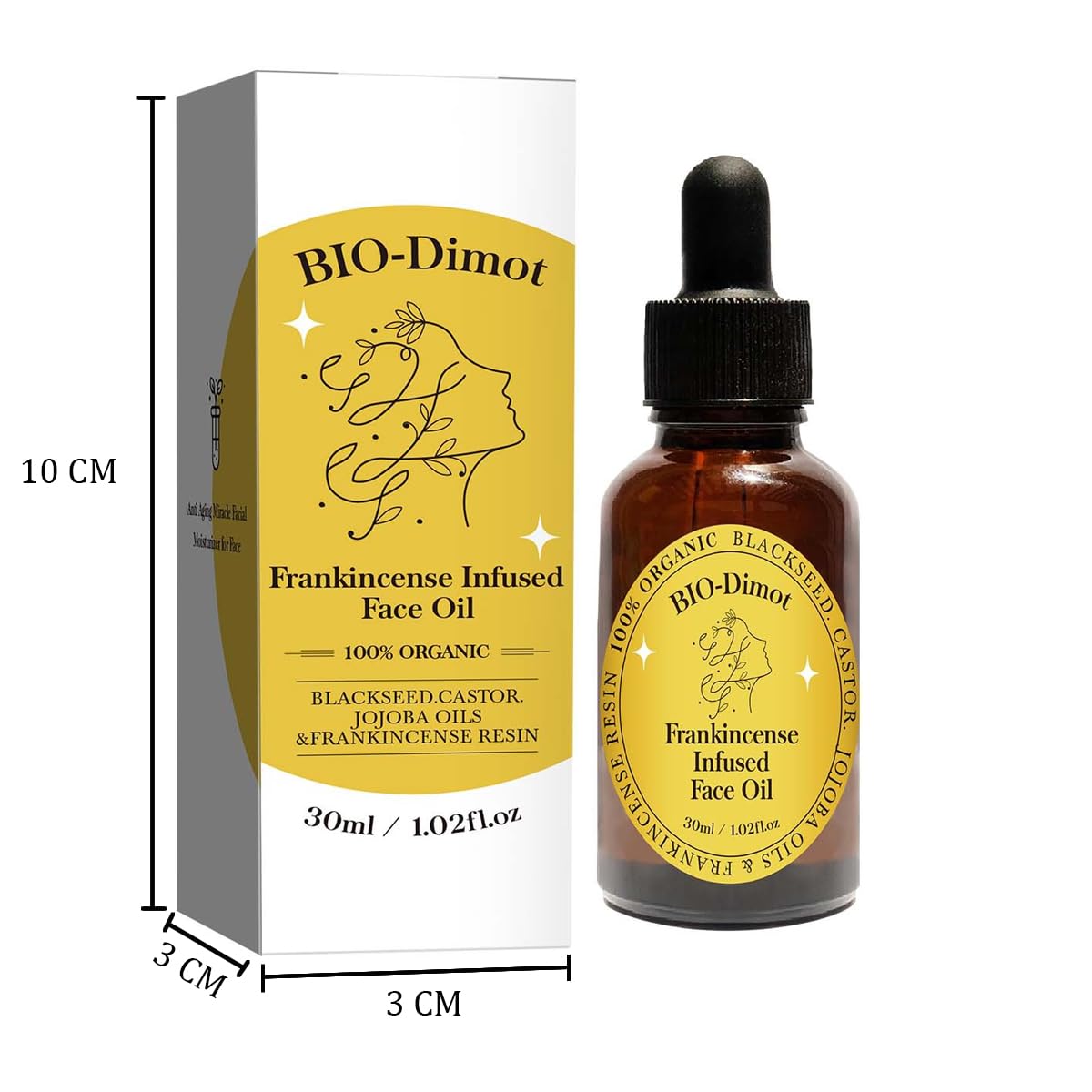 60 ML Frankincense Essential Oil,Organic Castor & Jojoba Oils for Face Anti-Aging Facial Moisturizer Serum,Natural Skincare Hydrates Skin Moisturizing (2 PCS)