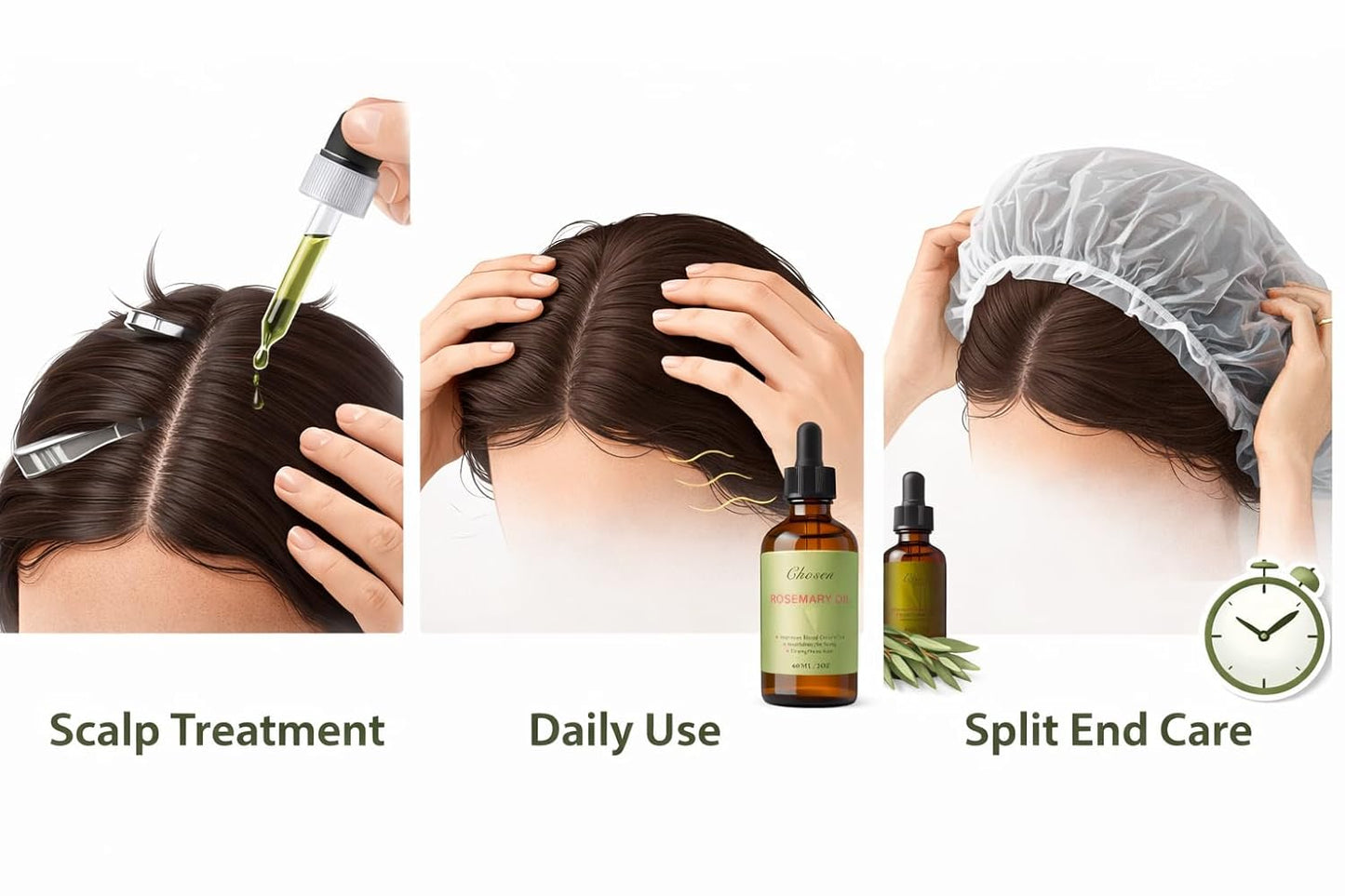 Chosen Hair Oil, Rosemary Essential oil & Mint Hair Oil, Split Ends & Dry Scalp Treatment - Made with Rice Bran &Essential Oils for strengthening, Moisturizing & Encouraging Healthier Hair