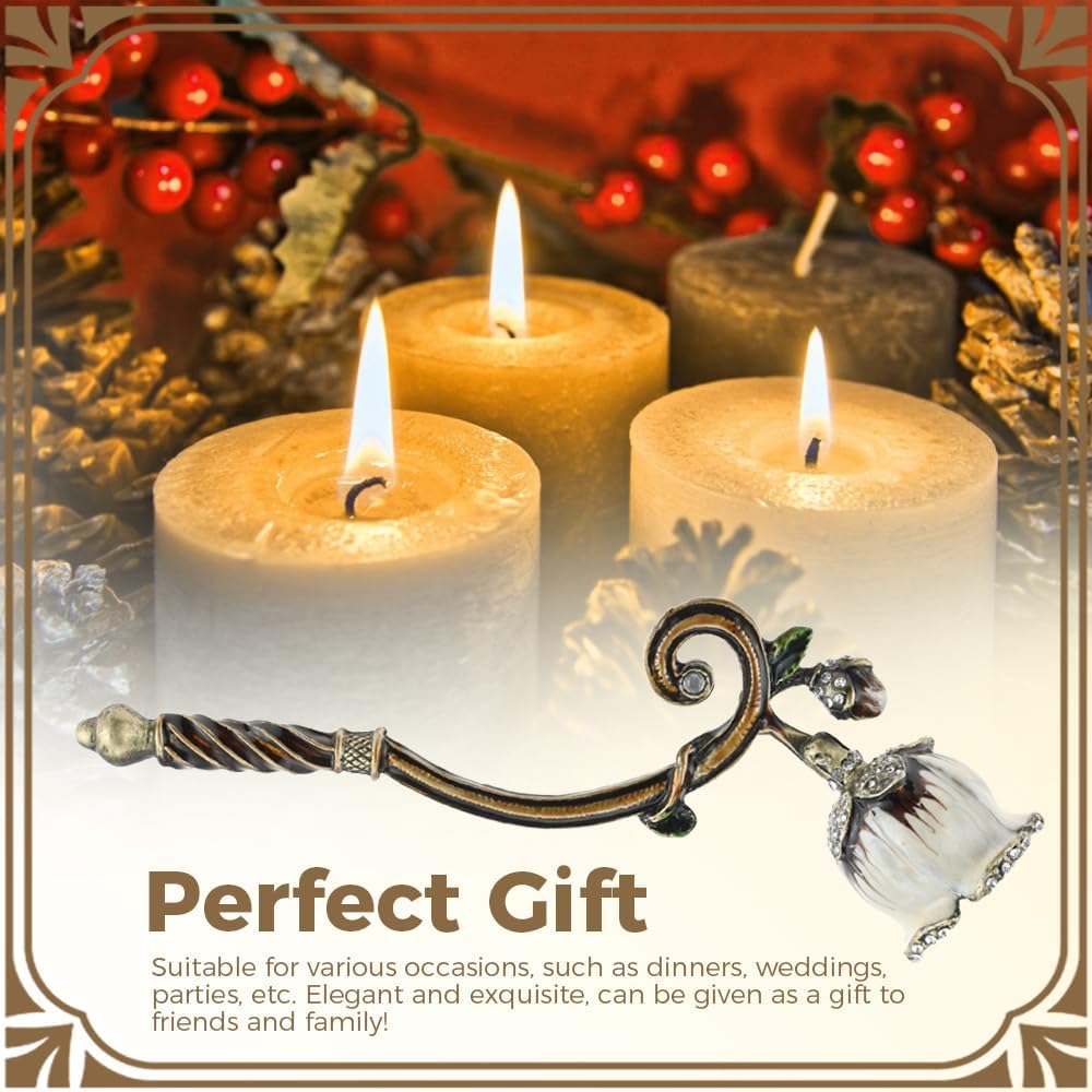 Flower Candle Snuffer, Vintage Design Exquisite Candle Accessory, Candle Extinguisher Flame with Long Handle Putting Out Fire Prevent Smoke from Spreading(White)