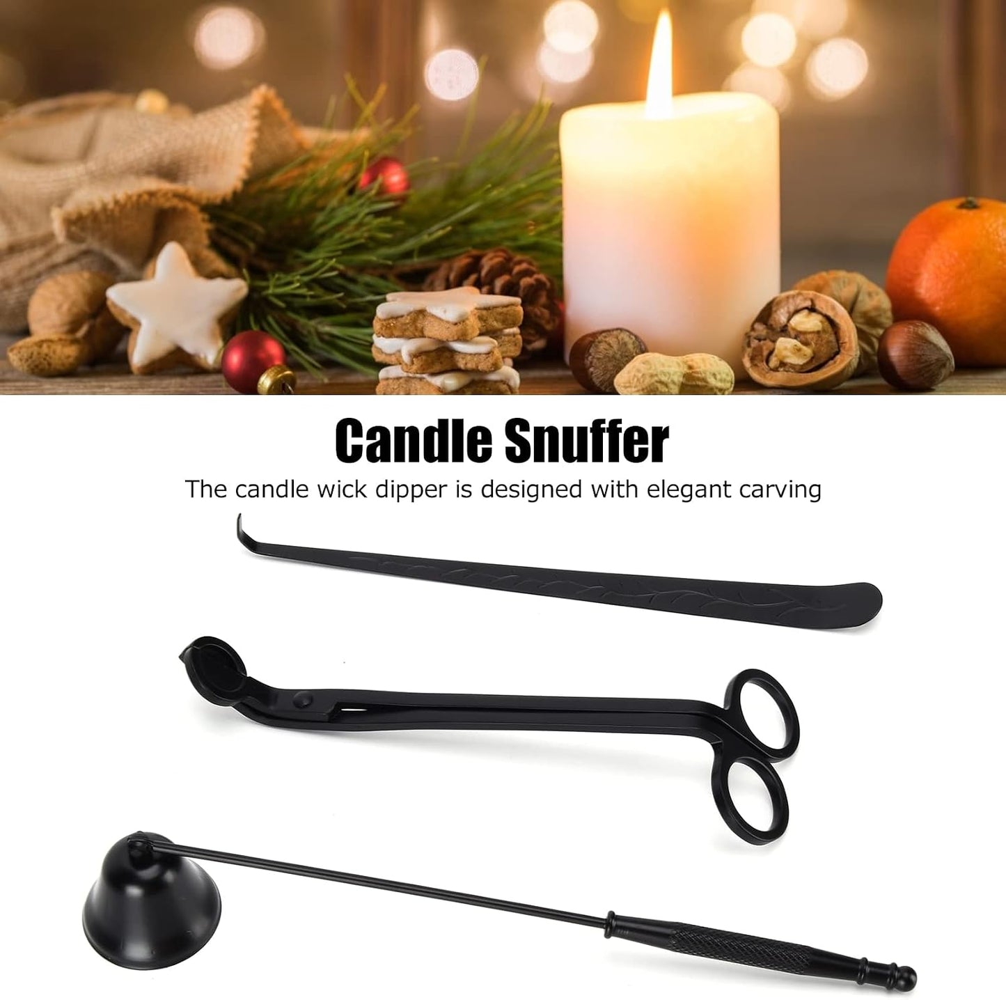 GLOGLOW Candle Accessory Set, Stainless Steel Wick Trimmer Cutter Snuffer Extinguisher Dipper, for Home Decoration Gift (Black)