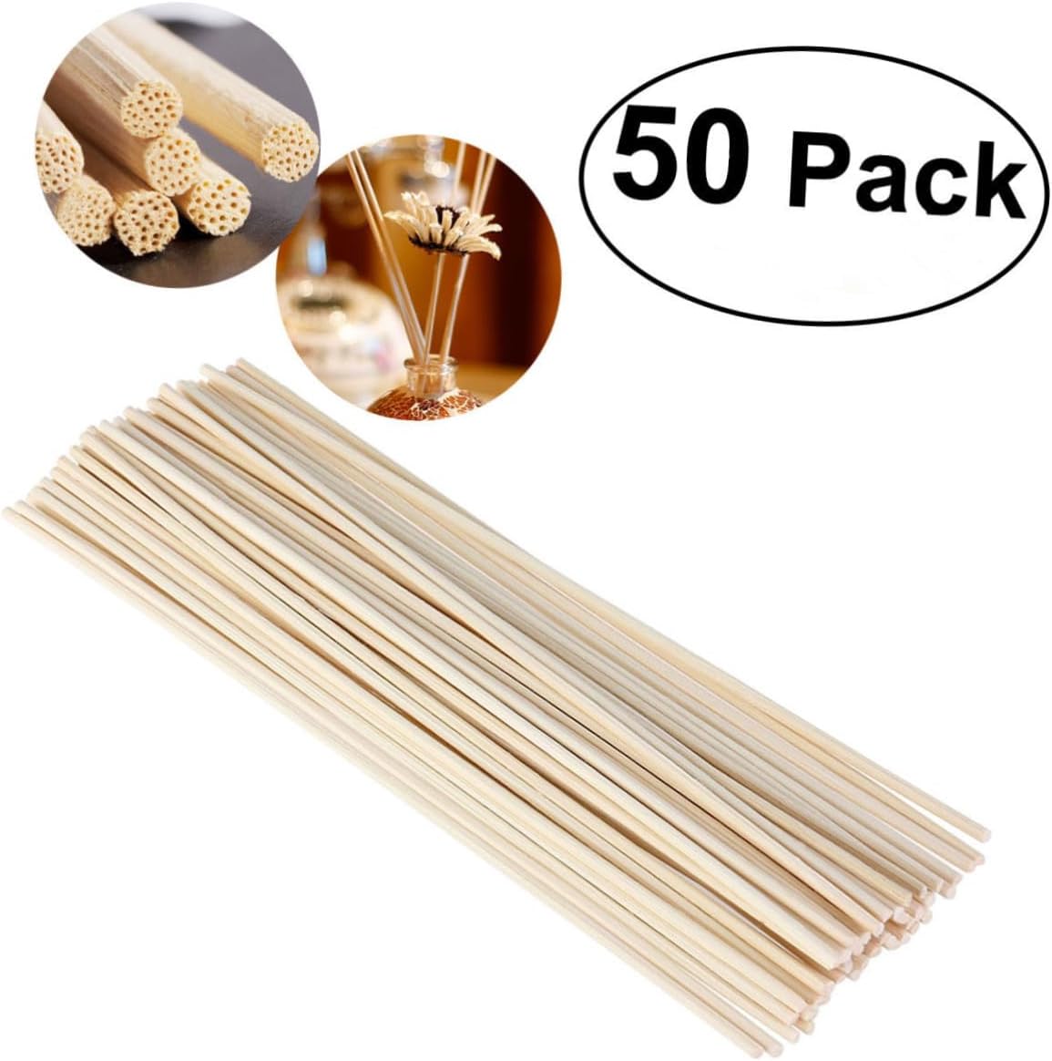 Amosfun 50pcs Rattan Diffuser Sticks Replacement for Home Fragrance Natural Color for Scented Oils and Diffusers