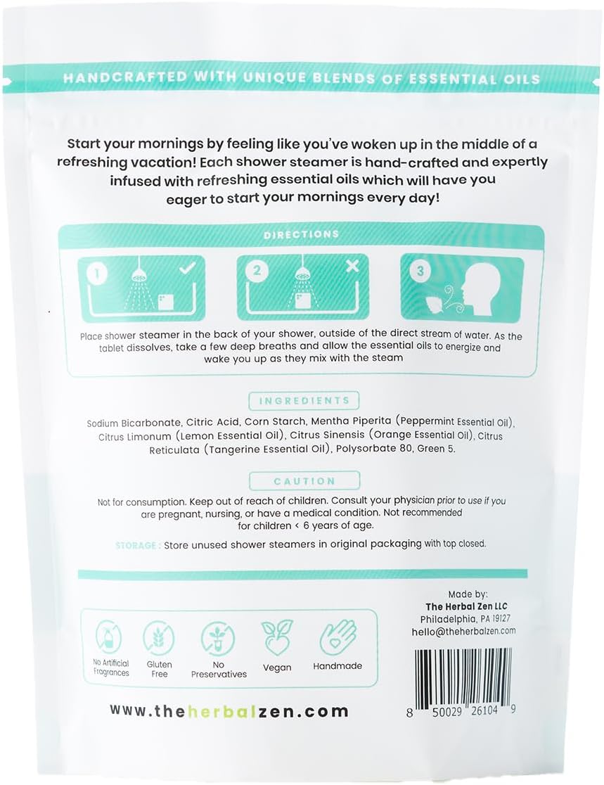 Morning Citrus Mint Shower Steamers Aromatherapy for Energy - USA Made Mothers Day Gift for Mom - Peppermint & Orange Shower Bomb Tablets – Soothing Natural Essential Oils (10 Pack)