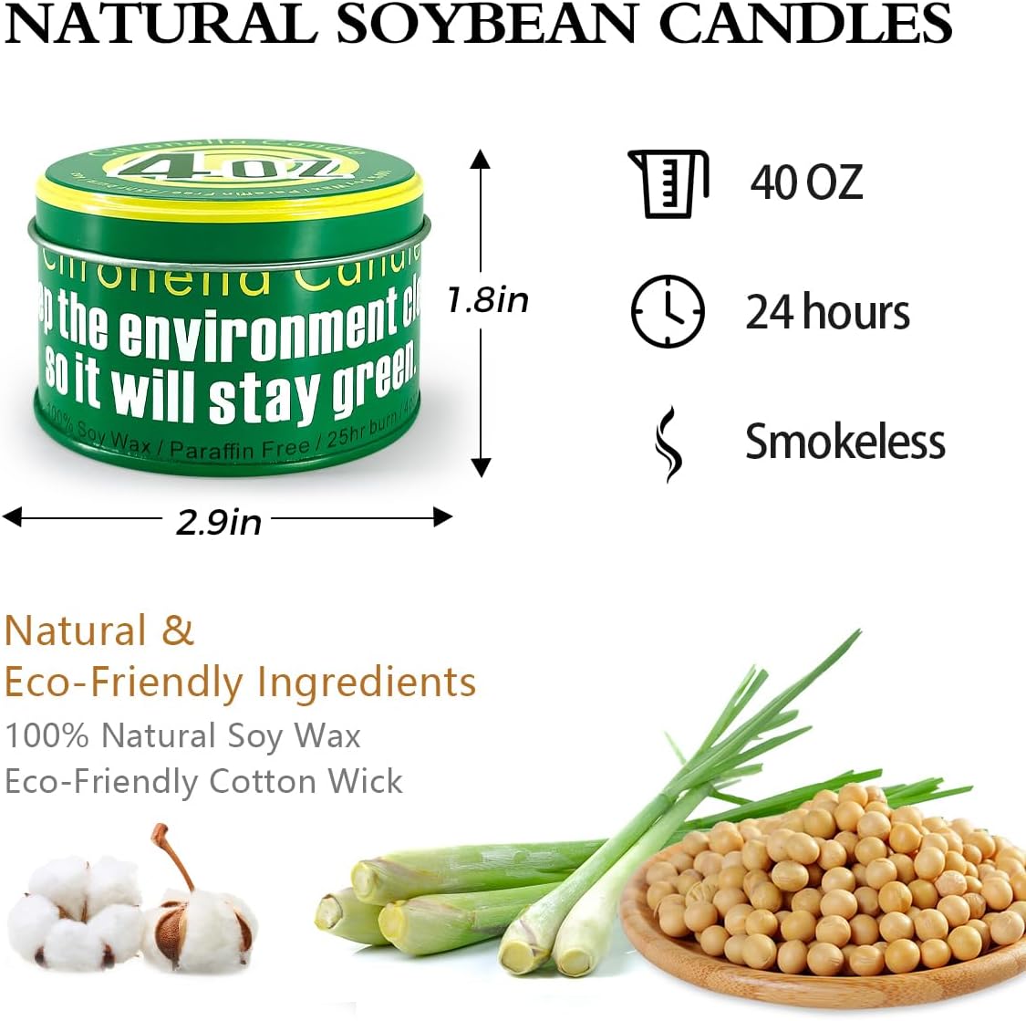 Citronella Candles, Indoor Outdoor Lemongrass Scented Candles, 4 OZ 2 Pack Pure Citronella Oil and Natural Soy Wax Long Lasting Burning Hand Poured Emergency Candles