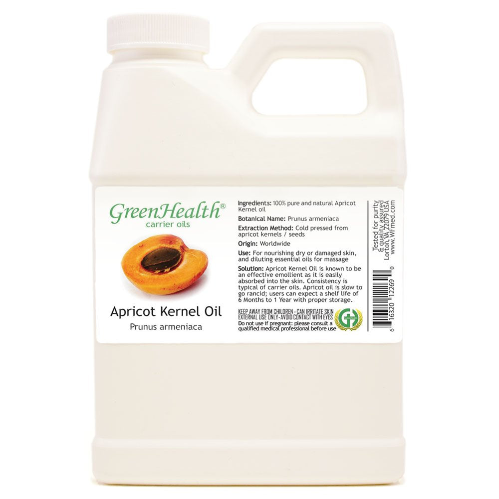 GreenHealth Apricot Kernel Oil 16 fl oz β 100% Pure & Natural Cold Pressed Carrier Oil in White Jug β Lightweight, Non-Greasy Base for Skin, Hair, Massage & DIY Beauty Uses