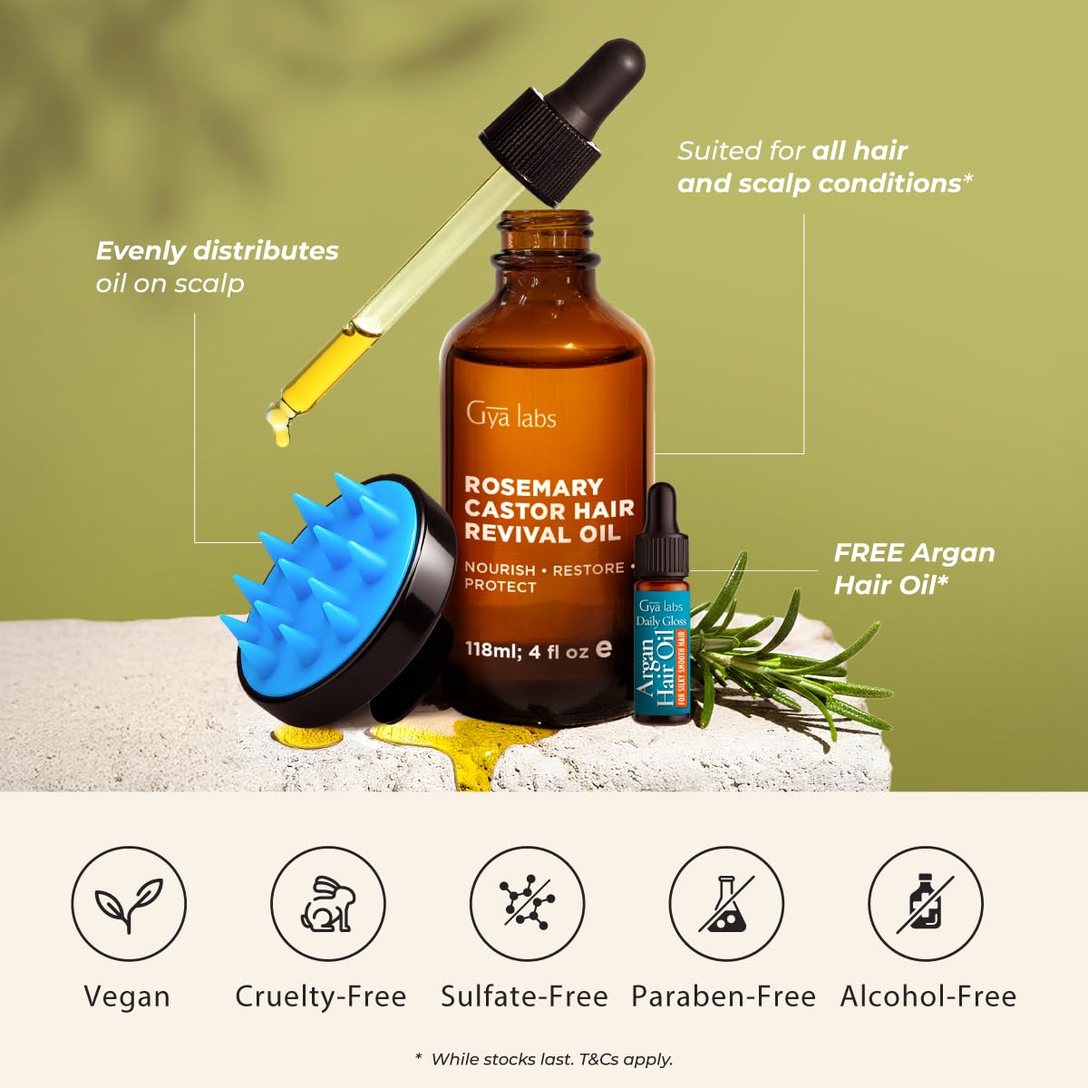 Gya Labs Rosemary & Castor Hair Revival Oil - 4 Fl Oz - Non-Greasy Formula for Thickening & Strengthening - Repairs Damaged Hair, Split Ends & Dry Scalp
