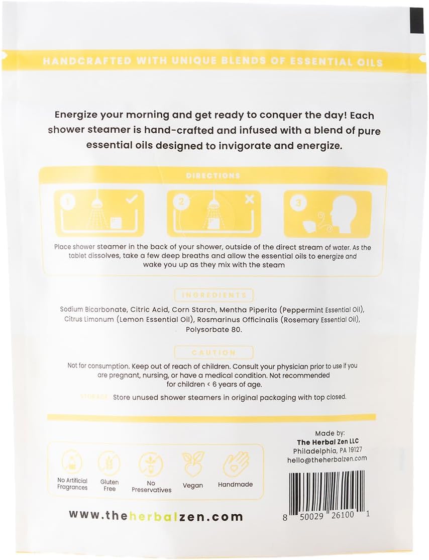 Morning Energy Shower Steamers Aromatherapy 10 Pack - Energizing Peppermint and Lemon Essential Oils for Morning Energy - USA Made Natural Shower Bombs Aromatherapy Gift - Dye-Free