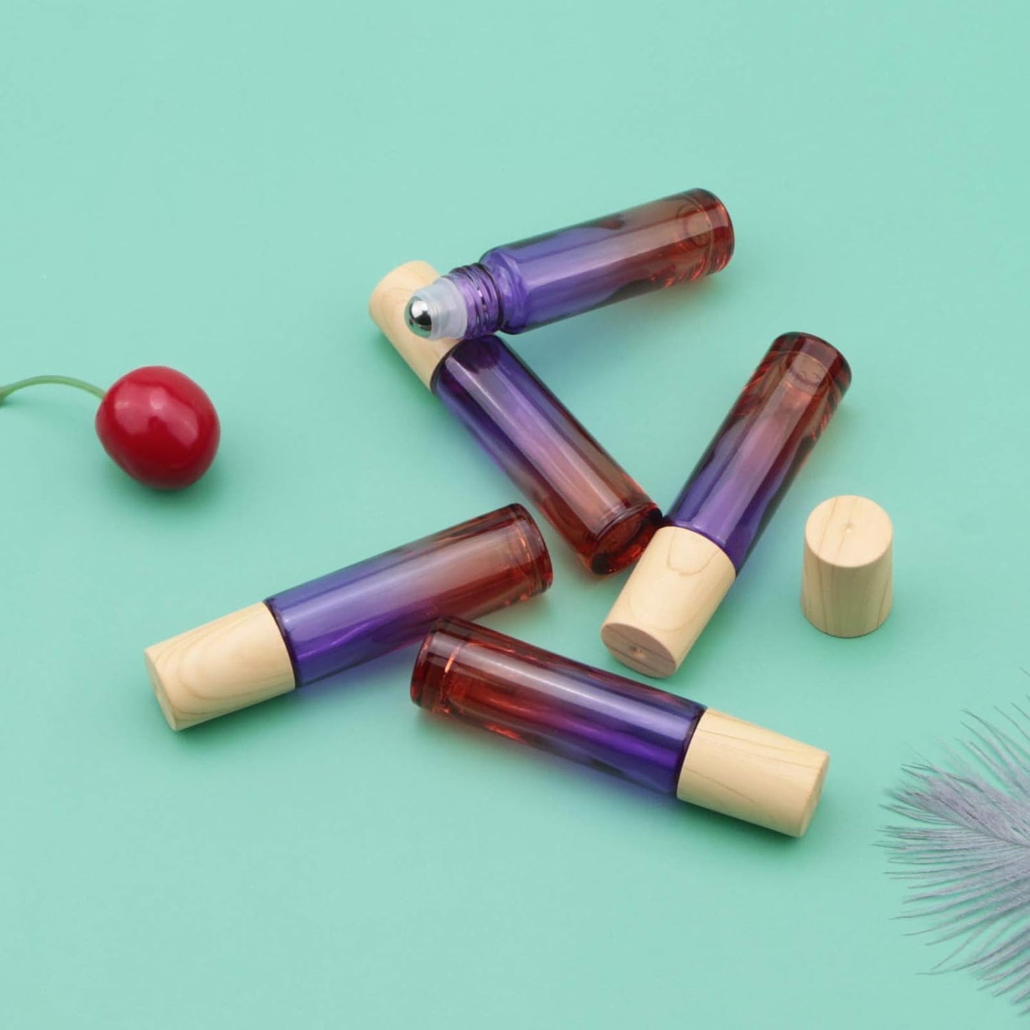 Kesell 10 Pack 5ml Glass Roll on Bottle Small Purple-orange Gradient Essential Oil Roller Bottles with Stainless Steel Roller Ball and Plastic Lid for Aromatherapy, Essential Oils, Perfumes Vials