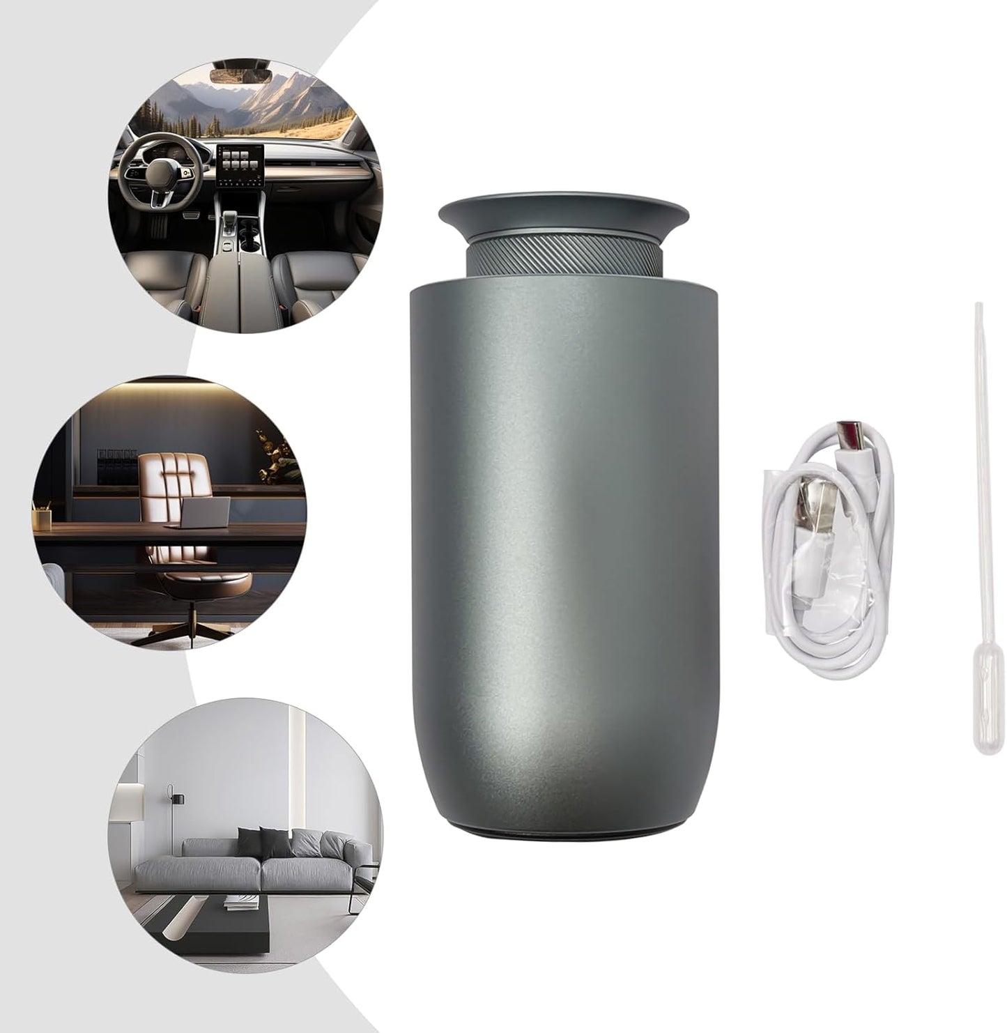 Mini Essential Oil Diffuser for Car with 3 Spray Modes 2000mAh Battery USB Charging 72H Standby Aroma Diffuser Fragrance Expander Greenish-Gray Aluminum Alloy
