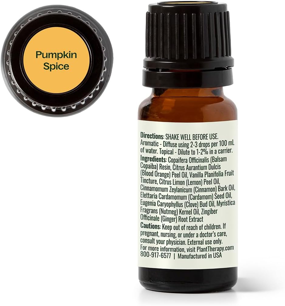 Plant Therapy Pumpkin Spice Fall Essential Oil Blend 10 mL (1/3 oz) Warm & Cozy Blend of Spices, Perfect Fall Scent, Mood-Boosting & Inviting