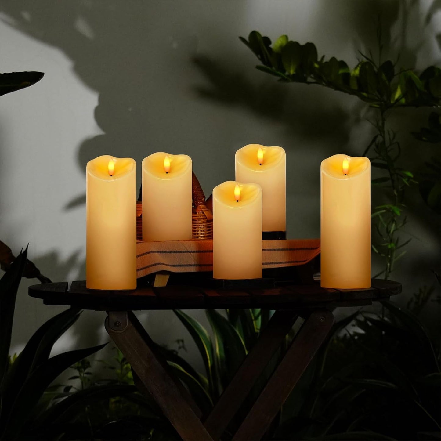 Amagic IP65 Waterproof Outdoor Flameless Candles with Remote, LED Candles Battery Operated with Timer, Flickering Fake Pillar Candle for Outside Patio Yard Decor, Dark Ivory, D3 X H4 5" 6" 8" 8"