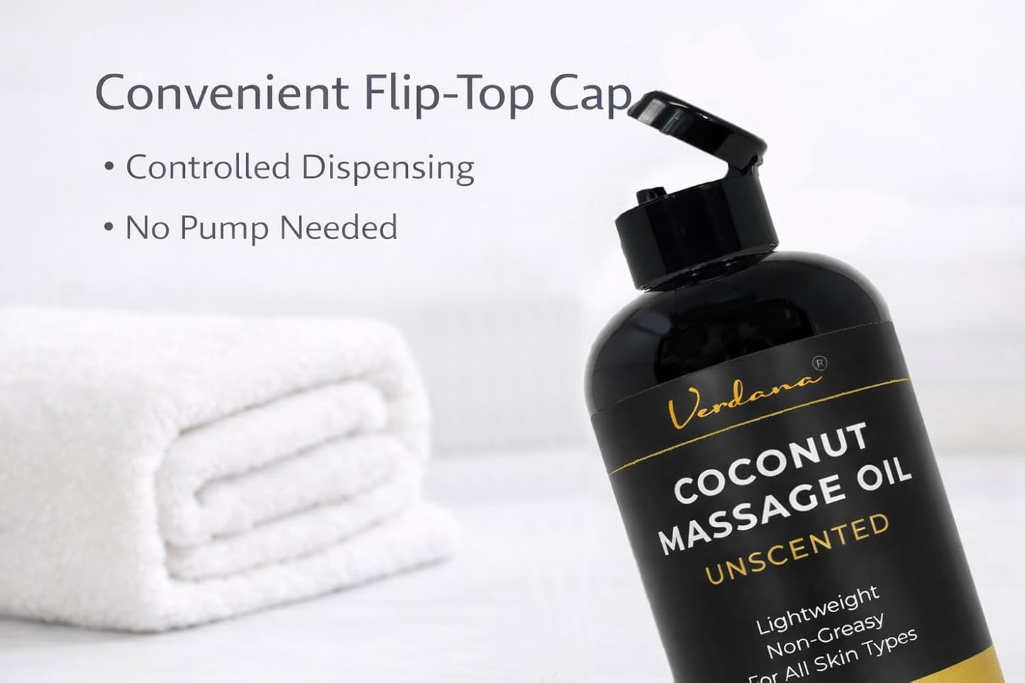 Verdana Coconut Massage Oil – Unscented for Massage Therapy, Lightweight & Non-Greasy for Professional & Home Use, Made with Fractionated Coconut Oil, 16 fl oz