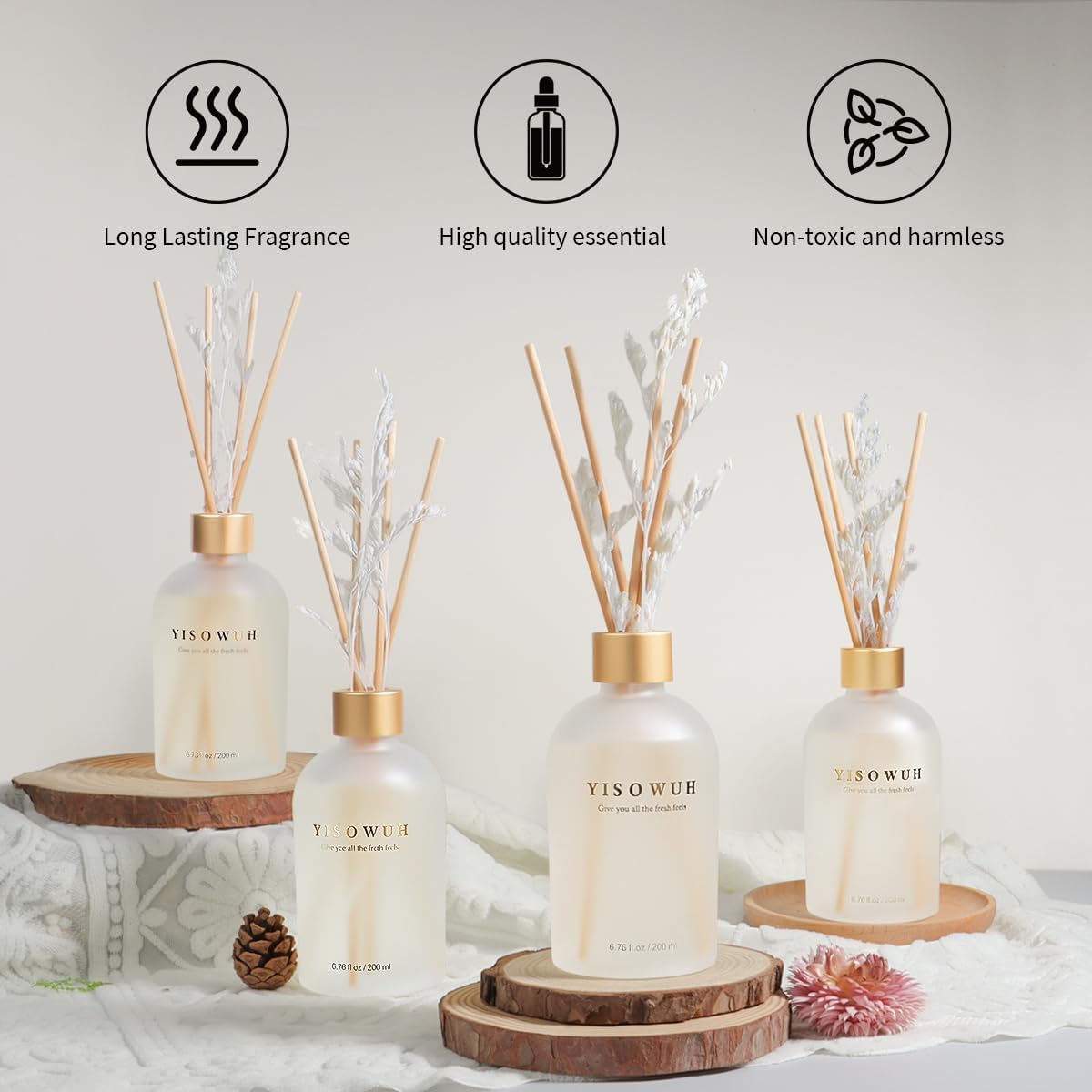 Reed Diffuser - Orange - 200ml Rattan Reed Diffuser Set with Essential Oils and 8 Reeds, Long-Lasting Fragrance for Home, Bathroom, Bedroom, Room, Decor