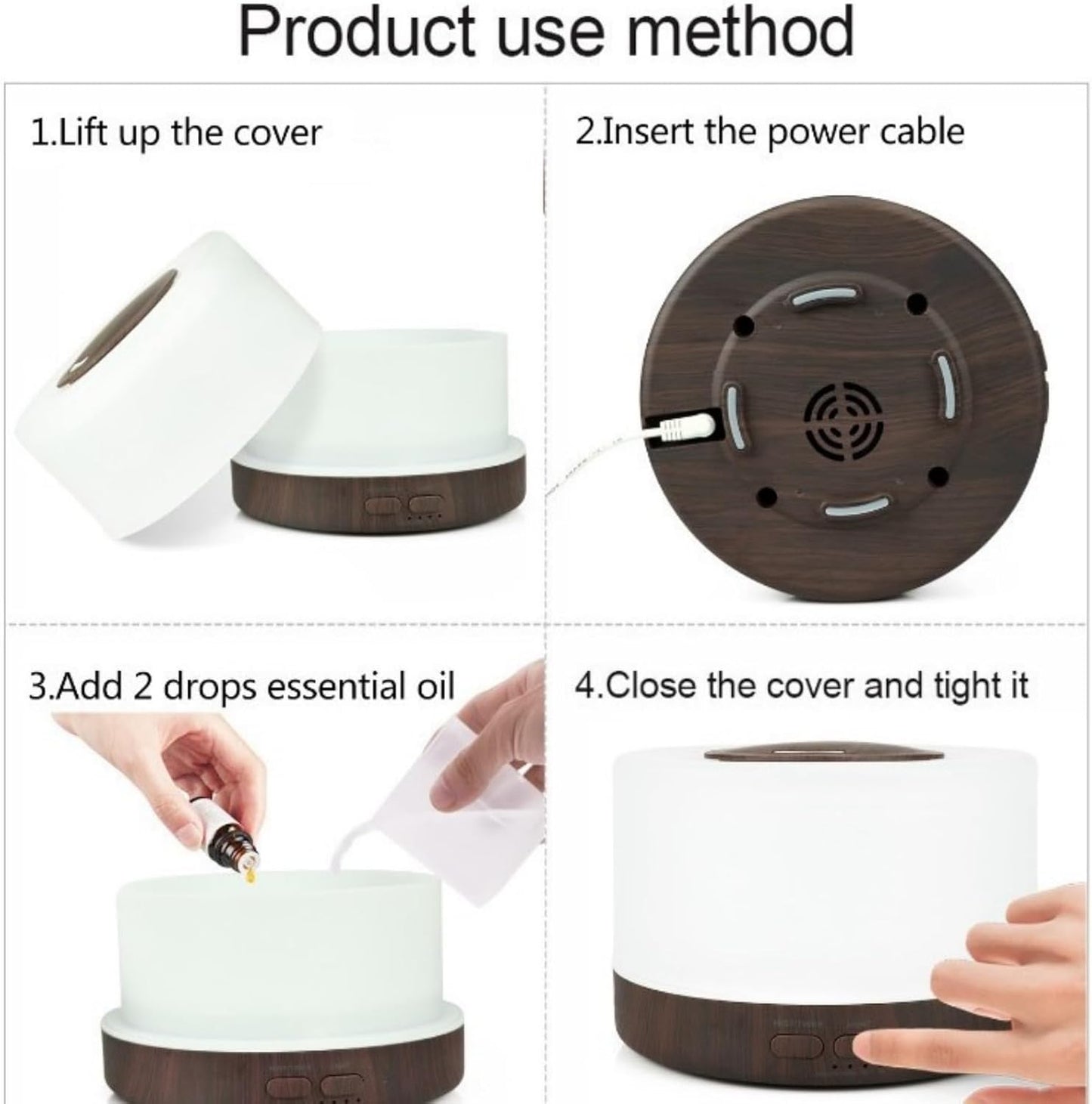 6 Oils, 500ml Ultrasonic Essential Oil Diffuser, Remote Control Wood Humidifier with 7 LED Mood Lights, Aromatherapy Diffuser for Home, Office, and Relaxation (Walnut Wood)